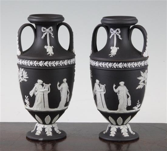 A pair of Wedgwood black jasper vases, early 20th century, 15.5cm